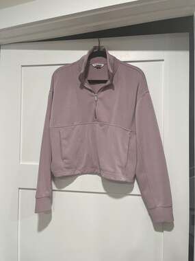 Athleta Seasoft Rib 1/4 Zip Popover Mauve Cropped Sweatshirt
